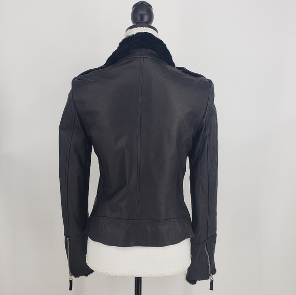Gerard Darel Leather & Fur Trim Jacket in Black - Picture 9 of 11
